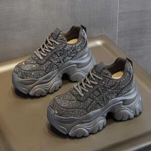 Women Platform High Heel Fashion Sneakers Walking Lace Up Stylish Sneakers3015